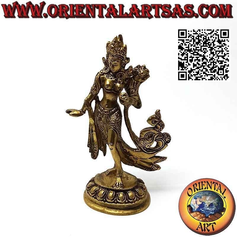 Escultura de latón de 13 cm de Tara verde danzante, diosa patrona del Tíbet