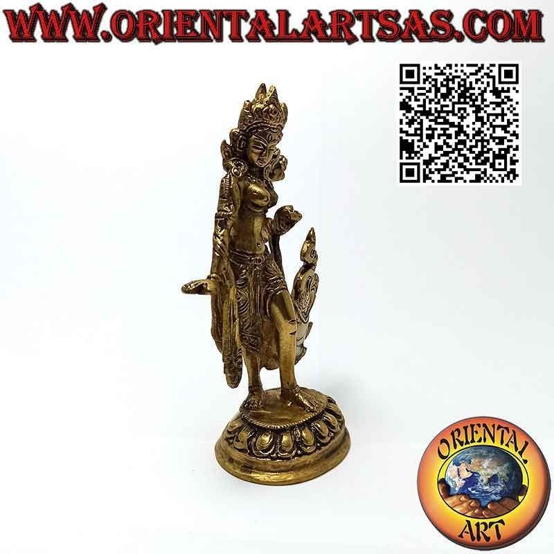 Scultura di Tara verde danzante, dea protettrice del Tibet, in ottone da 13 cm
