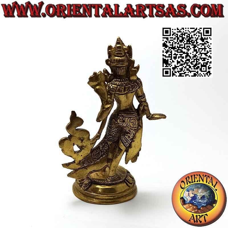 Sculpture en laiton de 13 cm de Tara verte dansante, déesse patronne du Tibet