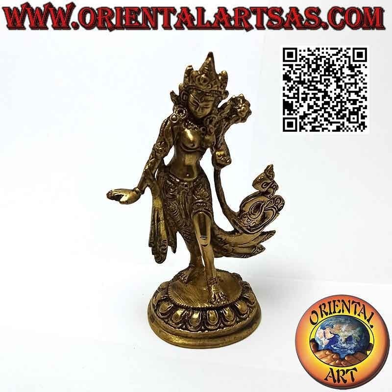 Sculpture en laiton de 13 cm de Tara verte dansante, déesse patronne du Tibet