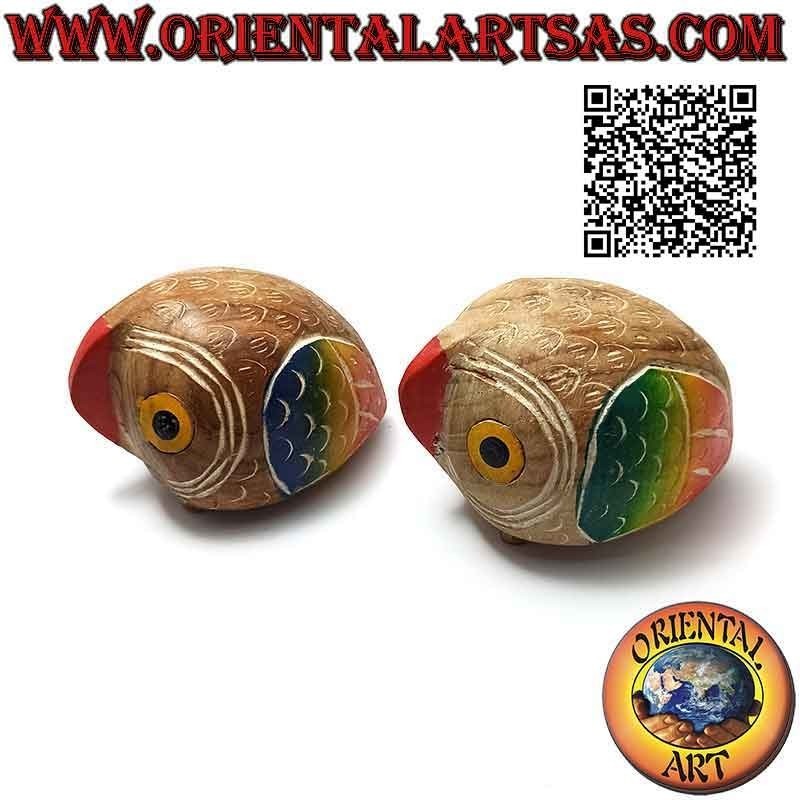 Hand painted owl sculpture, 7 cm teak wood