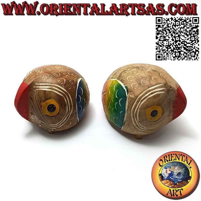 Handbemalte Eulenskulptur, 7 cm Teakholz