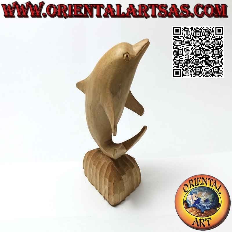 Scultura di un delfino in posa sulla scogliera in legno di ibisco da 12 cm