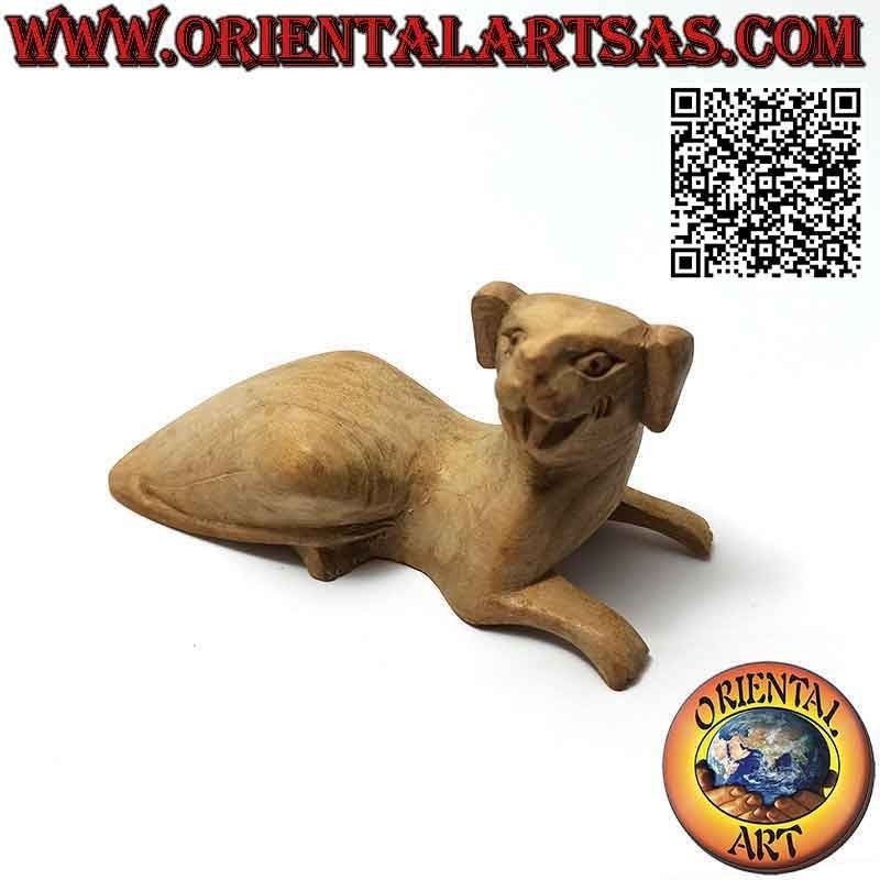 Scultura "il cane coccolone sdraiato" in legno di ibisco da 10 cm