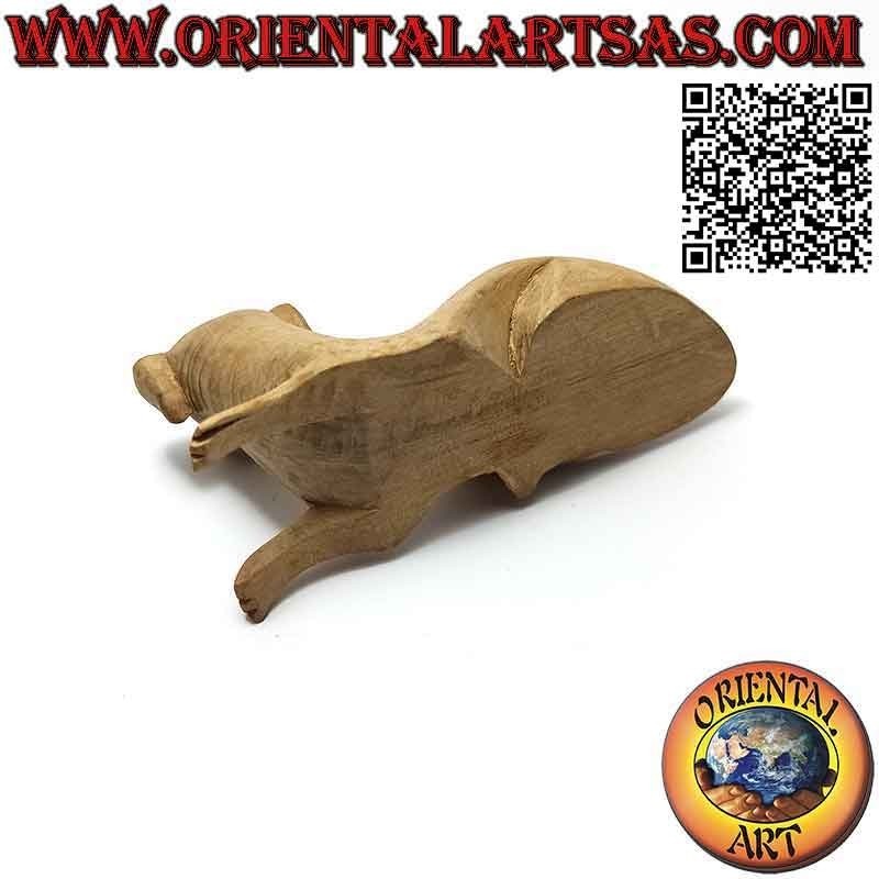 Scultura "il cane coccolone sdraiato" in legno di ibisco da 10 cm
