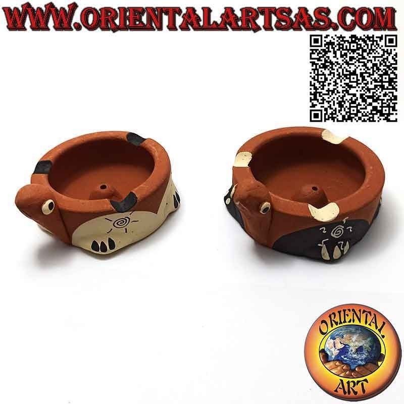 Round turtle-shaped ashtray and incense burner with terracotta spirals handmade