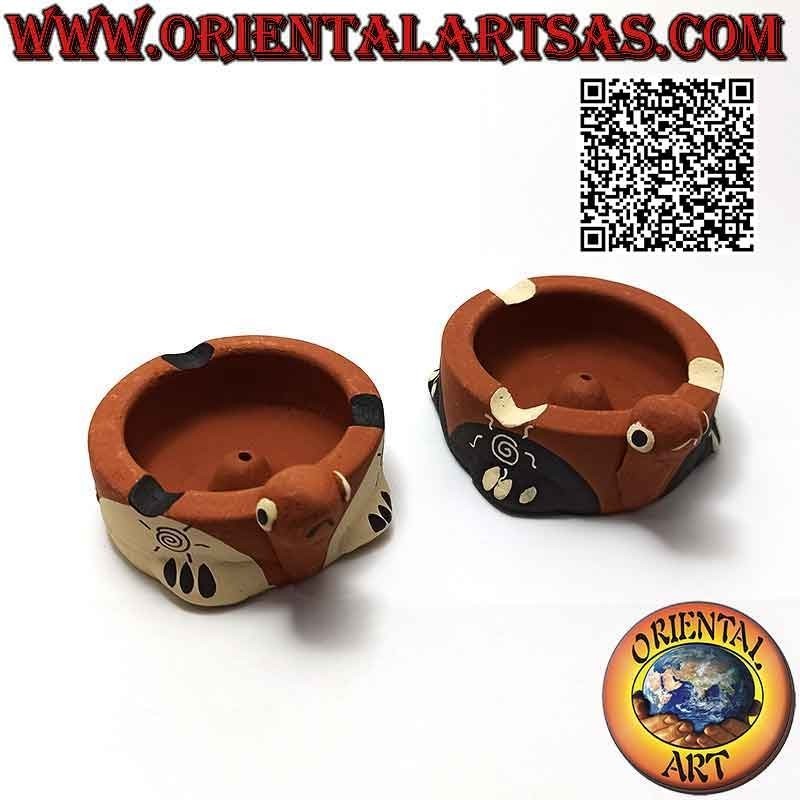 Round turtle-shaped ashtray and incense burner with terracotta spirals handmade