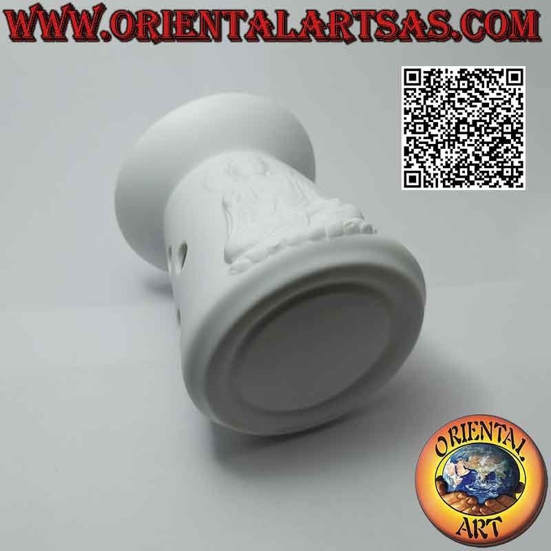 Burner for essential oils, house with buddha in relief in white ceramic