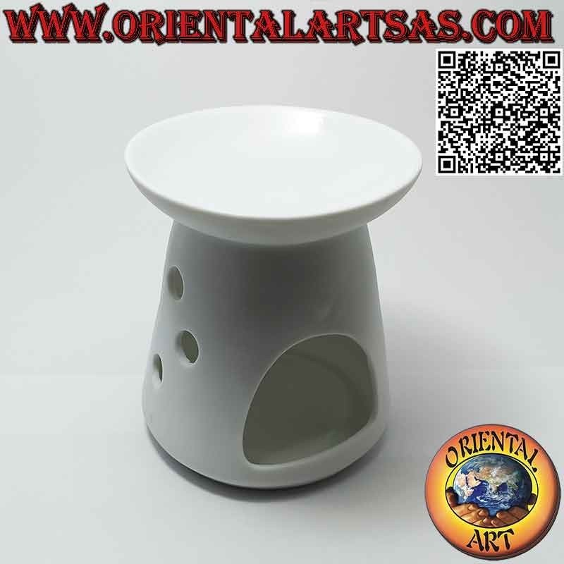 Bruciatore per oli essenziali, casetta con buddha in rilievo in ceramica bianca