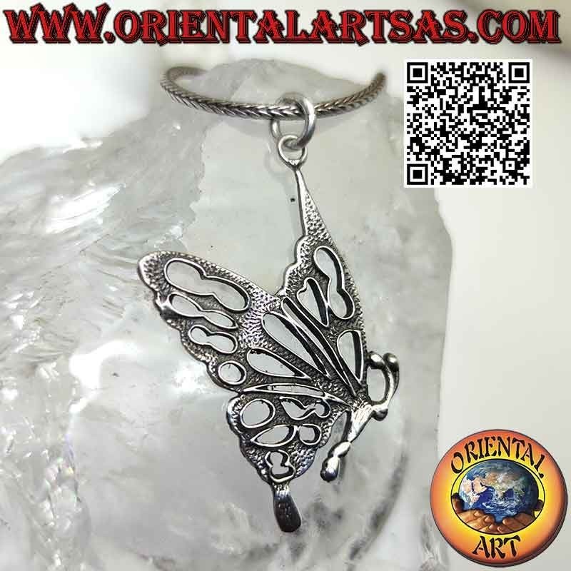 Pendentif en argent papillon aux grandes ailes de profil
