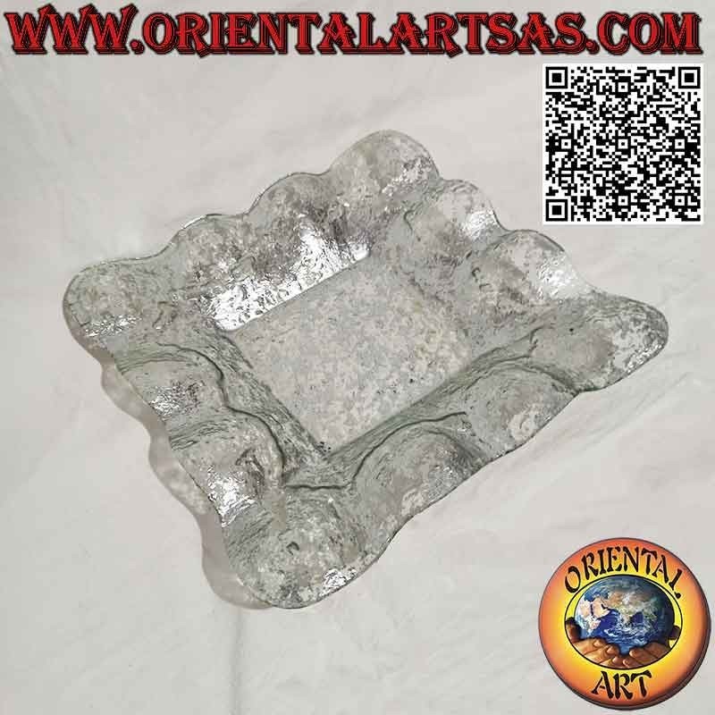 Quadratischer Mittelstück-Taschenentleerer mit Glasspitzenkanten und 33 cm silbernen orientalischen Dekorationen