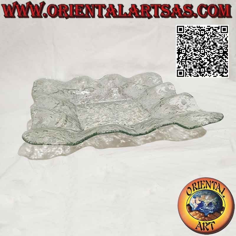 Vide poche centre de table carré avec bords en dentelle de verre et décorations orientales argentées de 33 cm