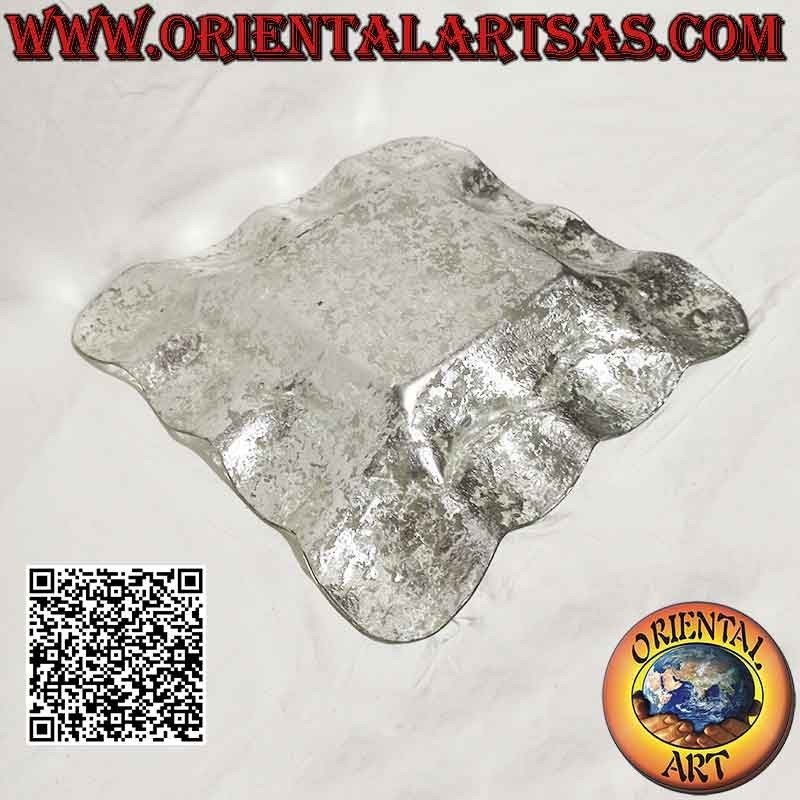 Centro de mesa cuadrado vaciabolsillos con puntilla de cristal y adornos orientales plateados de 33 cm