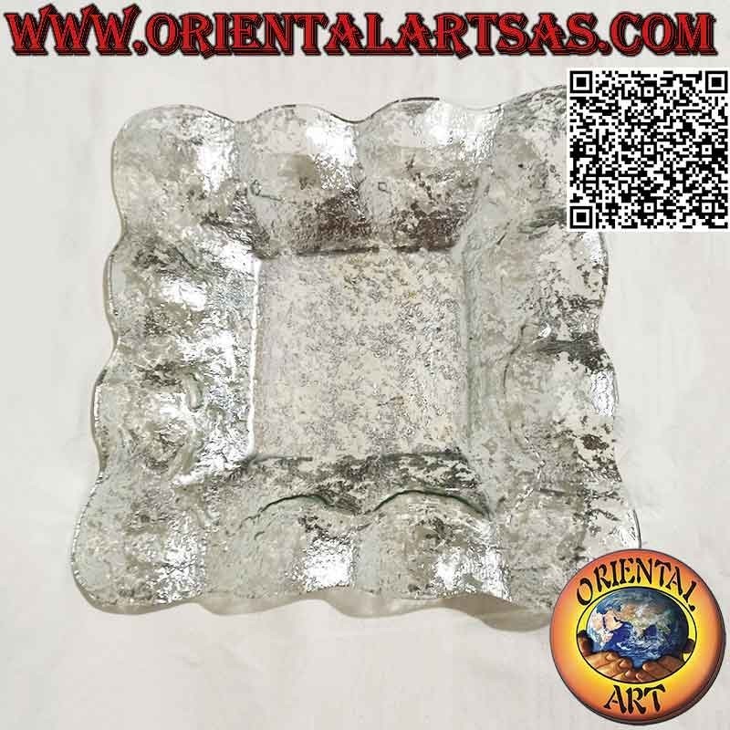 Square centerpiece pocket emptier with glass lacy edges and 33 cm silver oriental decorations