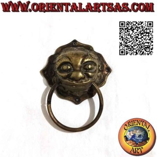 Demon-shaped Nepalese handle for trunks and chests in pure brass