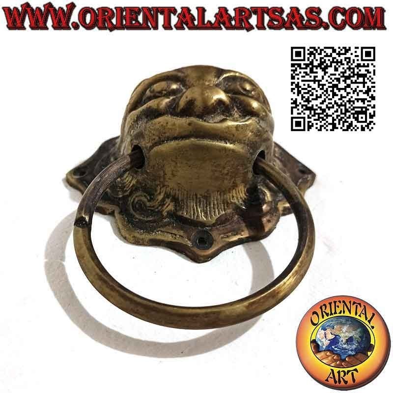 Demon-shaped Nepalese handle for trunks and chests in pure brass