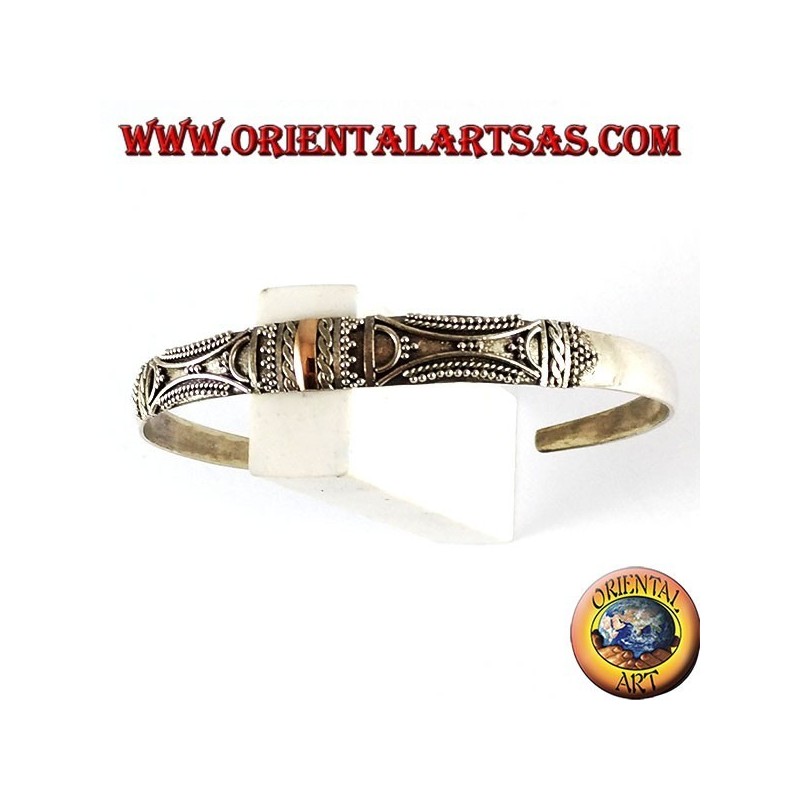 bracelet en argent, avec des plaques 14 carats d'or à la main