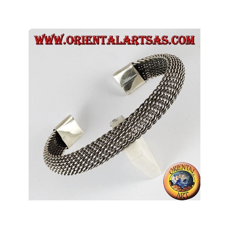 Bracciale d'argento, intreccio a rete flessibile curva 
