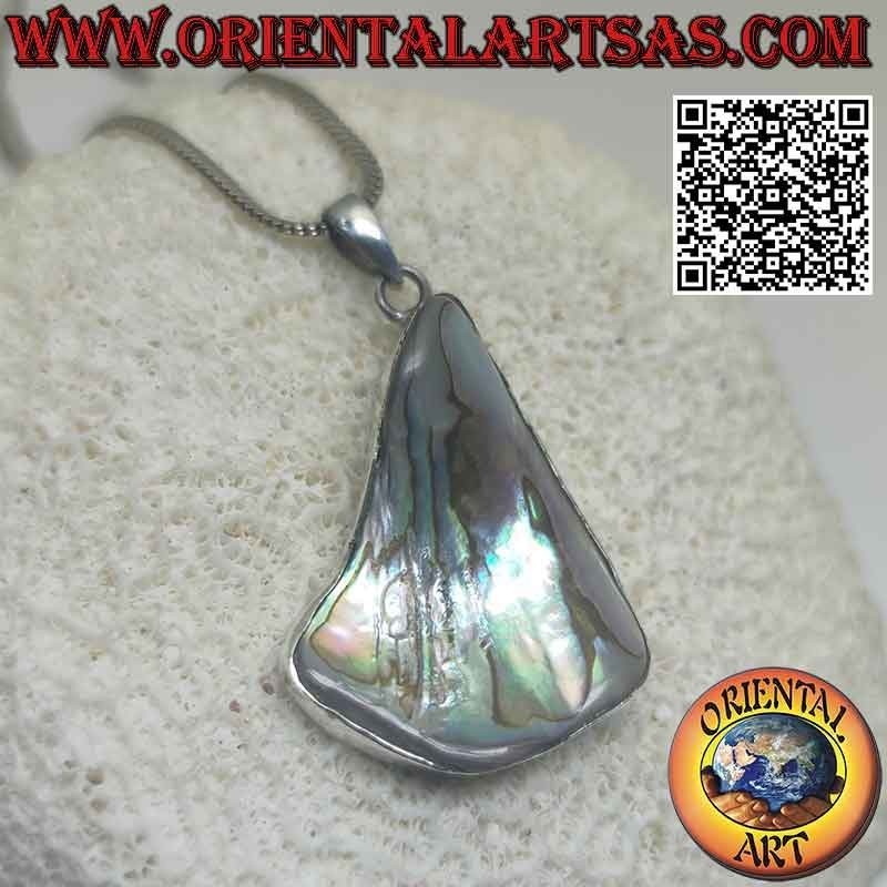 Colgante de plata con concha de paua (abulón) de forma irregular con alambre de borde liso (d)