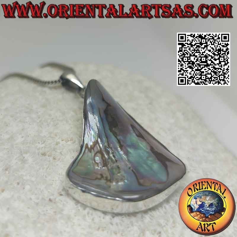 Silver pendant with irregularly shaped paua shell (abalone) with smooth edge wire (d)