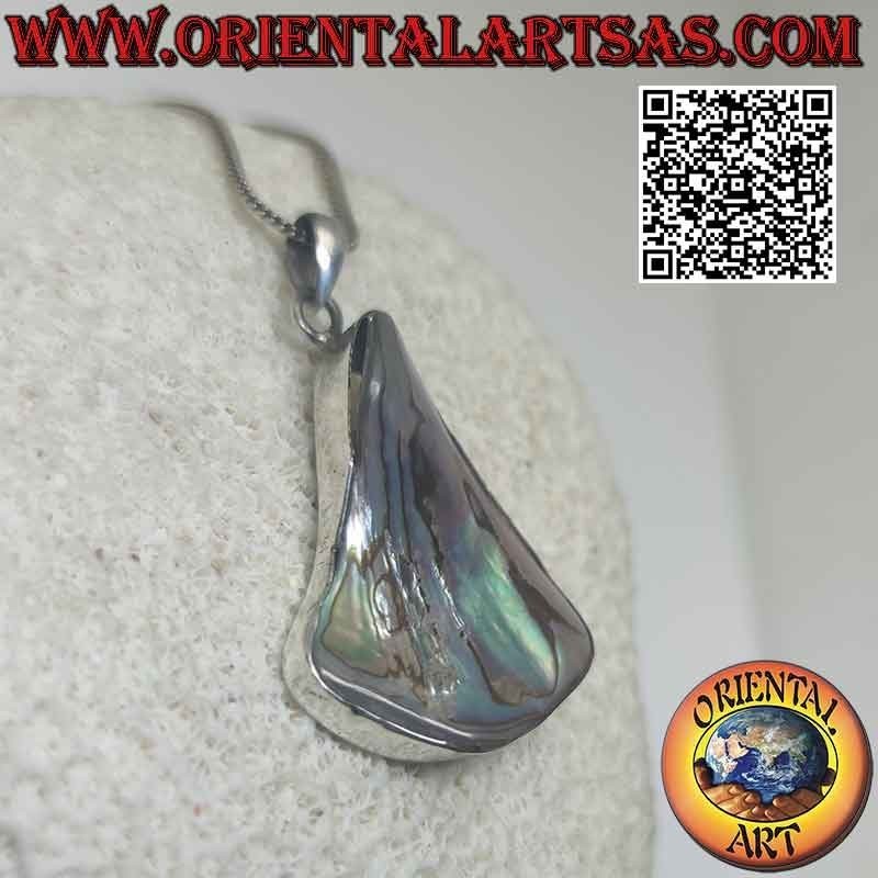 Silberanhänger mit unregelmäßig geformter Paua-Muschel (Abalone) mit glattem Randdraht (d)