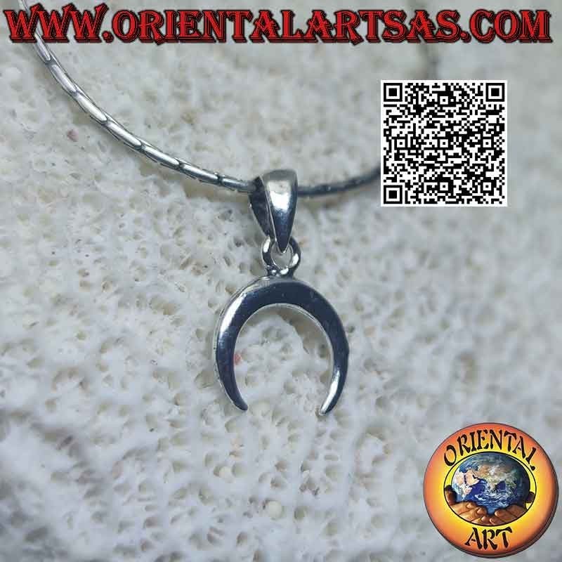Silver pendant, wicca crescent with downward points (smooth and double-sided) 11 mm