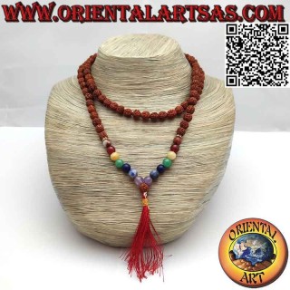 Mālā (Japamālā) Buddhist rosary of 108 beads of 8 mm. in Rudraksha and stones of the 7 chakras