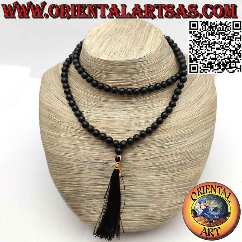 Mālā (Japamālā) Buddhistischer Rosenkranz aus 108 Perlen von 7 mm. in natürlichem schwarzem Onyx