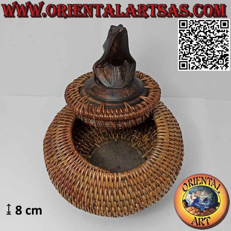 Kugelförmiges Schmuckkästchen mit geschnitzter Skulptur aus Mahagoni und Weide