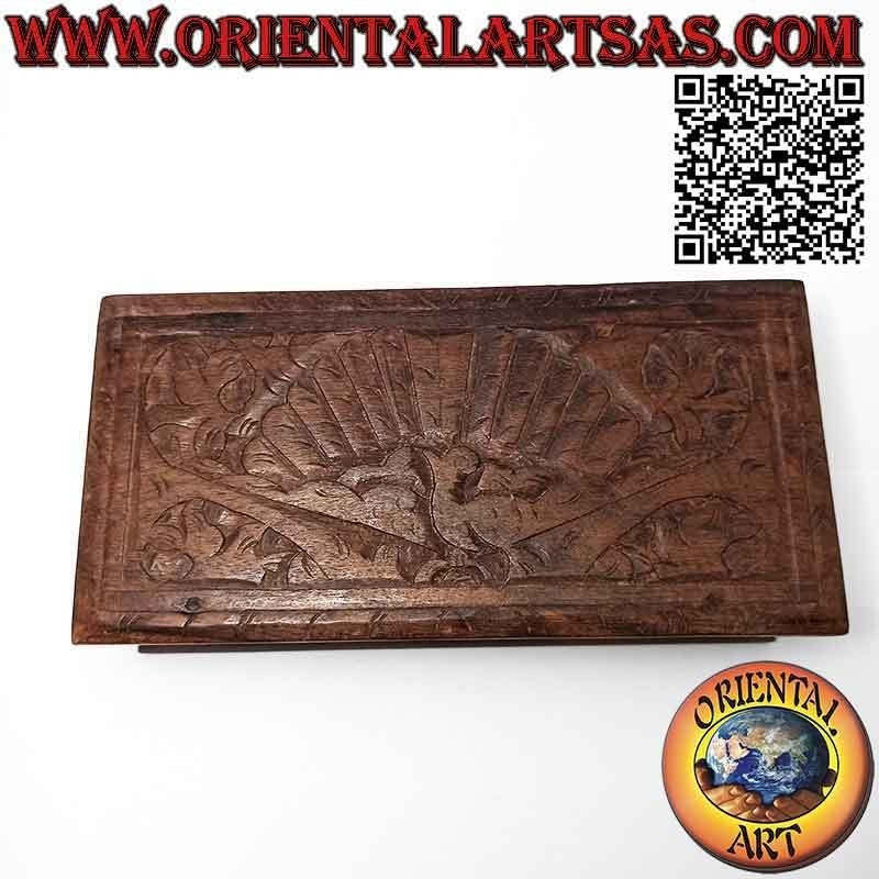 Schmuckschatulle in Schatulle mit geschnitztem Pfau, aus Sonokeling-Holz (indonesisches Ebenholz) 20x10 cm