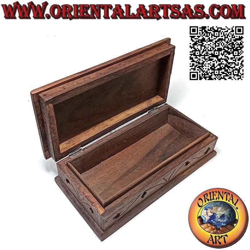 Boîte à bijoux en coffret avec paon sculpté, en bois de sonokeling (ébène d'Indonésie) 20x10 cm