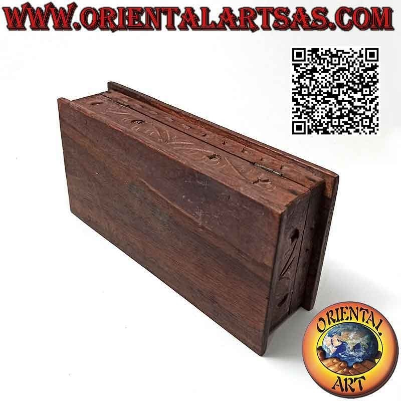 Scatola portagioie a cofanetto con pavone intagliato, in legno sonokeling (ebano Indonesiano) da 20x10 cm