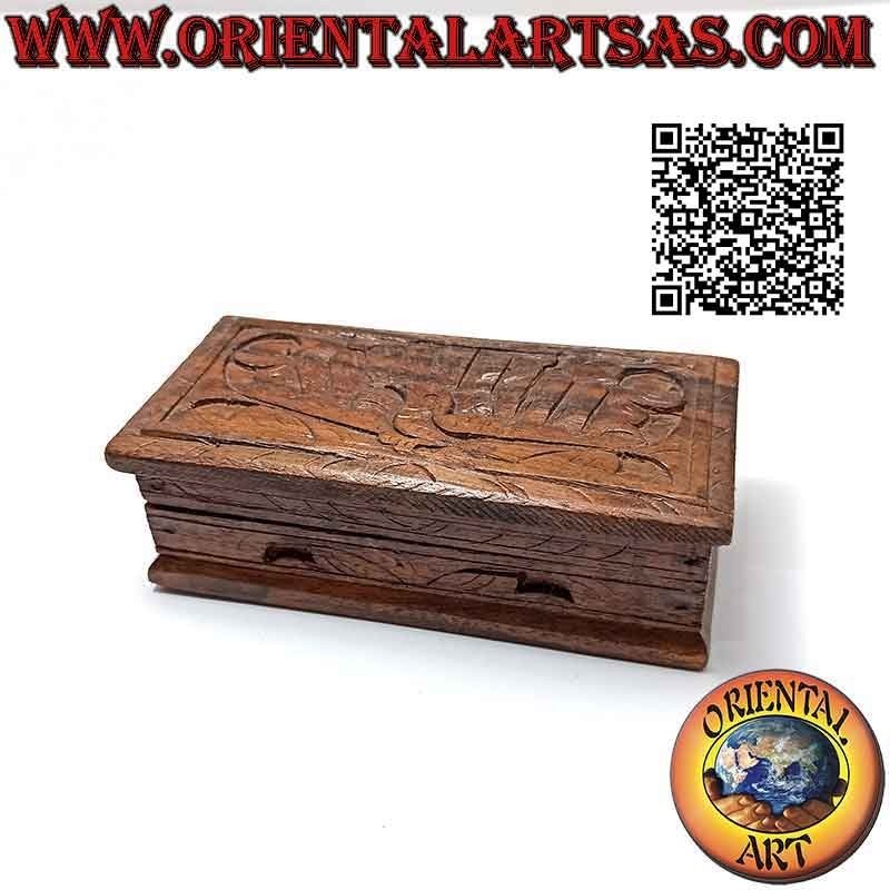 Scatola portagioie a cofanetto con pavone intagliato, in legno sonokeling (ebano Indonesiano) da 14x7 cm