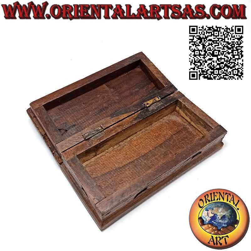 Boîte à bijoux en coffret avec paon sculpté, en bois de sonokeling (ébène d'Indonésie) 14x7 cm