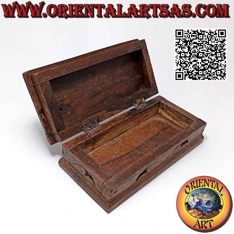 Joyero en cofre con pavo real tallado, en madera de sonokeling (ébano de Indonesia) 14x7 cm