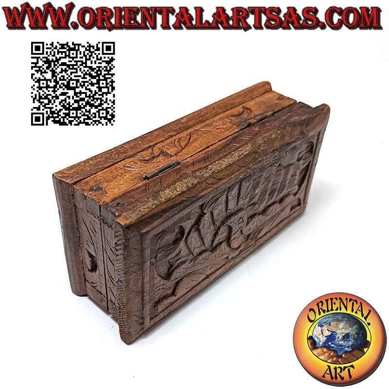 Scatola portagioie a cofanetto con pavone intagliato, in legno sonokeling (ebano Indonesiano) da 14x7 cm