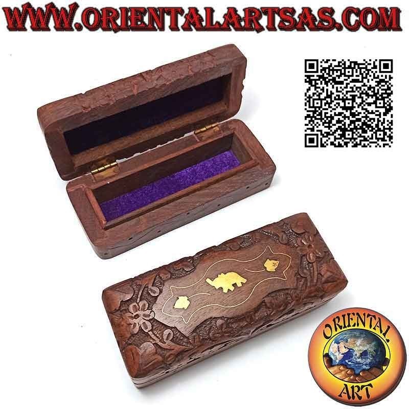 Jewelery box with slipcase with lined interior and floral carvings, in 13x5 rosewood