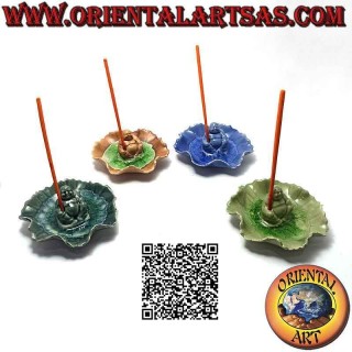 Brucia incenso "Buddha dell'abbondanza (Budai) seduto" nella foglia in ceramica dipinta e interno vetrificato