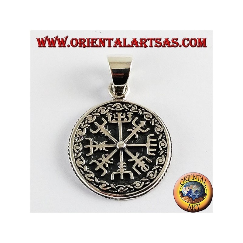 Pendentif argent et Aegishjalmur vegvisir avec Celtic runes