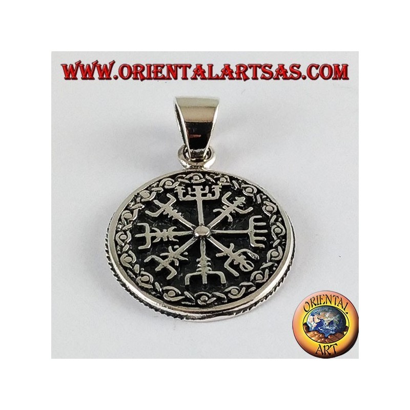 Silver pendant and Aegishjalmur vegvisir with Celtic runes