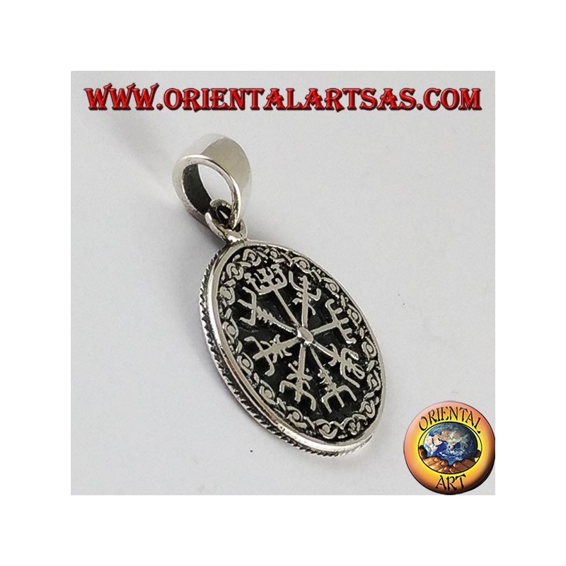 Silver pendant and Aegishjalmur vegvisir with Celtic runes