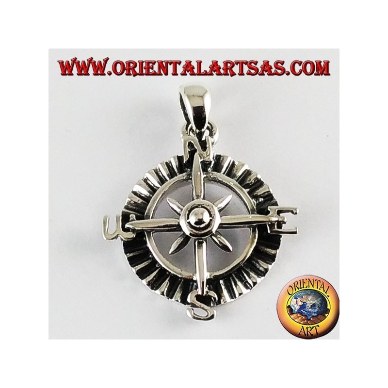 Silver Pendant rose compass
