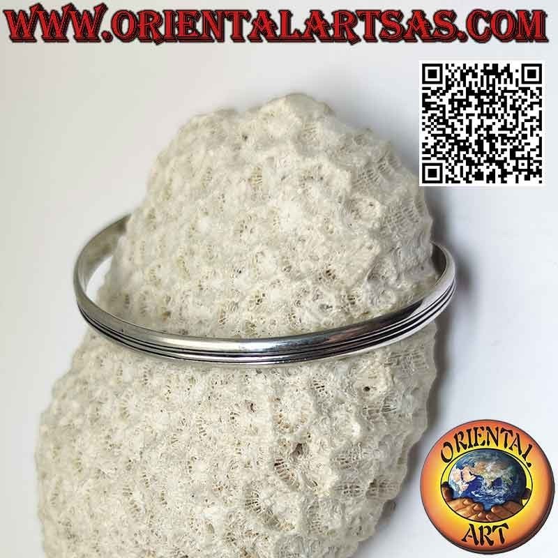 Pulsera rígida de plata 925‰ lisa con triple línea horizontal grabada