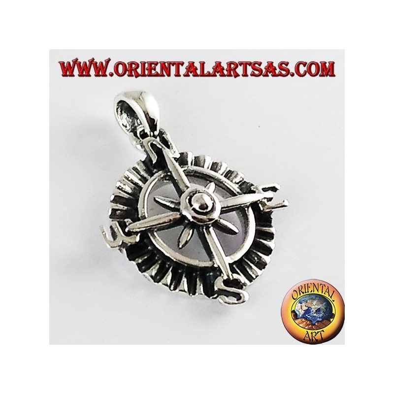 Silver Pendant rose compass
