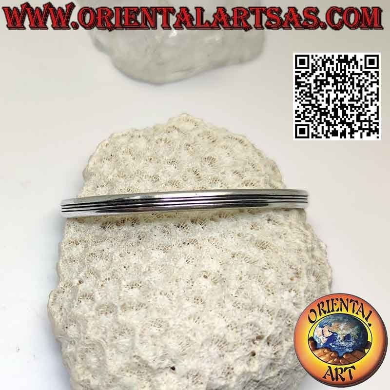 Pulsera rígida de plata 925‰ lisa con triple línea horizontal grabada