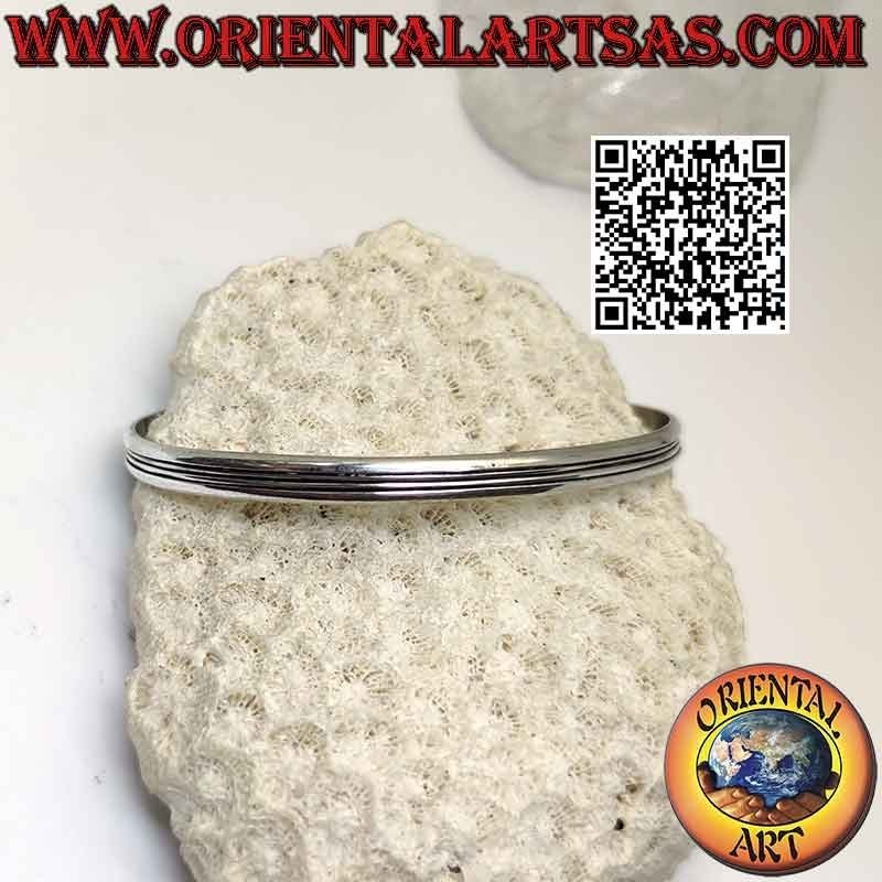 Bracelet rigide en argent 925‰ lisse avec triple ligne horizontale gravée