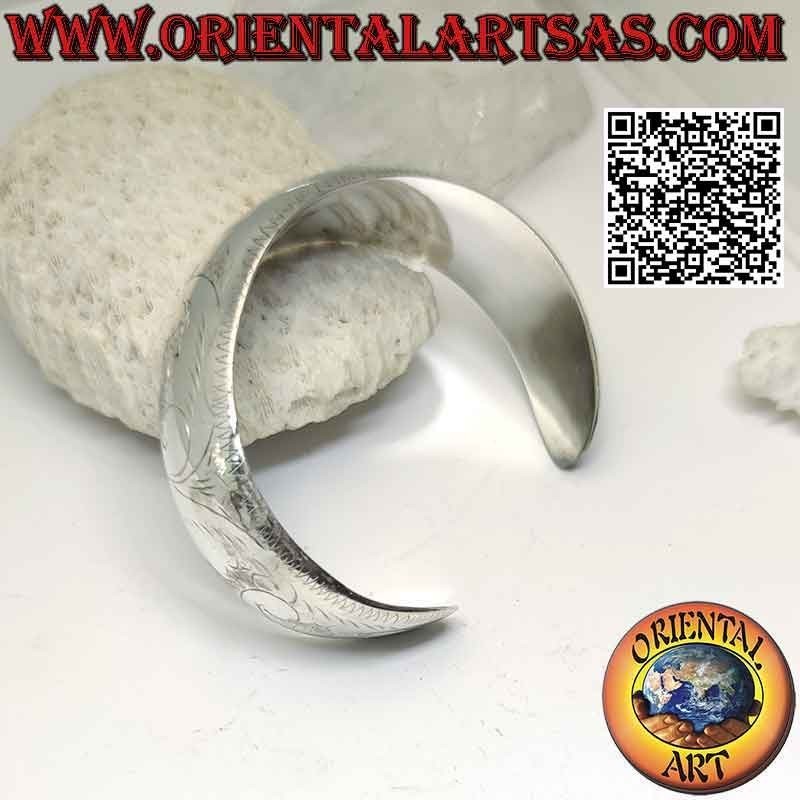 Breites, abgerundetes und glattes starres Armband aus 925 ‰ Silber mit leichten Barockgravuren