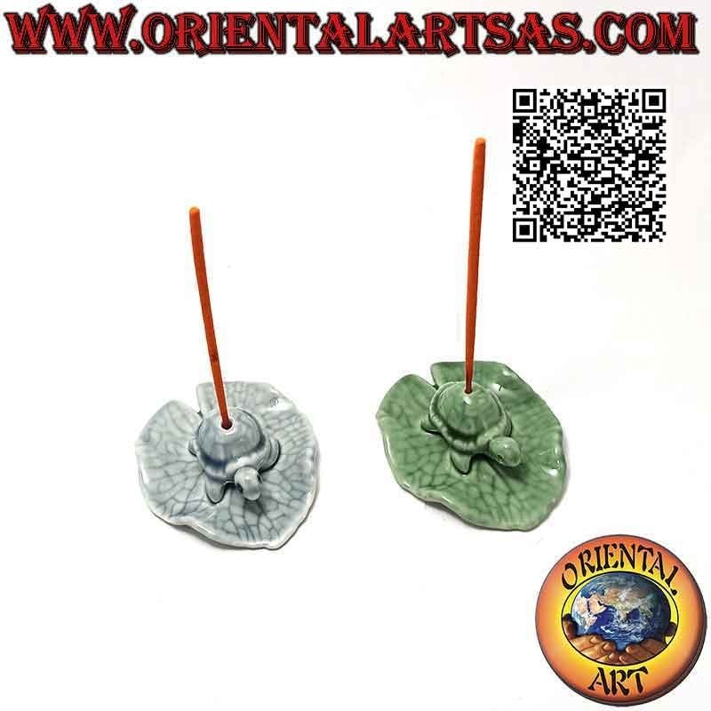 Brûle-encens "Tortue" dans la feuille en céramique peinte