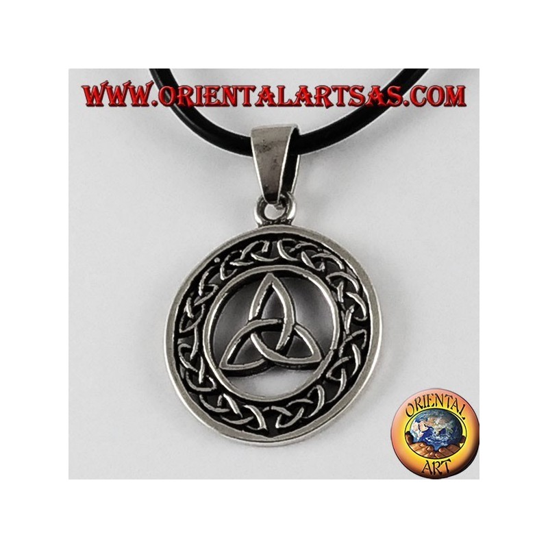 Silver Pendant Triquetra in Celtic knot circle