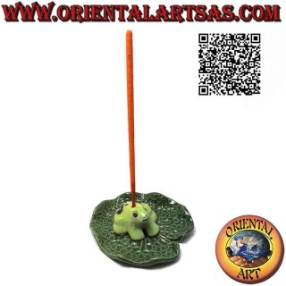 Incense burner "frog" on the painted ceramic leaf